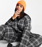 Asos Design Curve Baggy Peg Leg Pant In Mono Check-multi