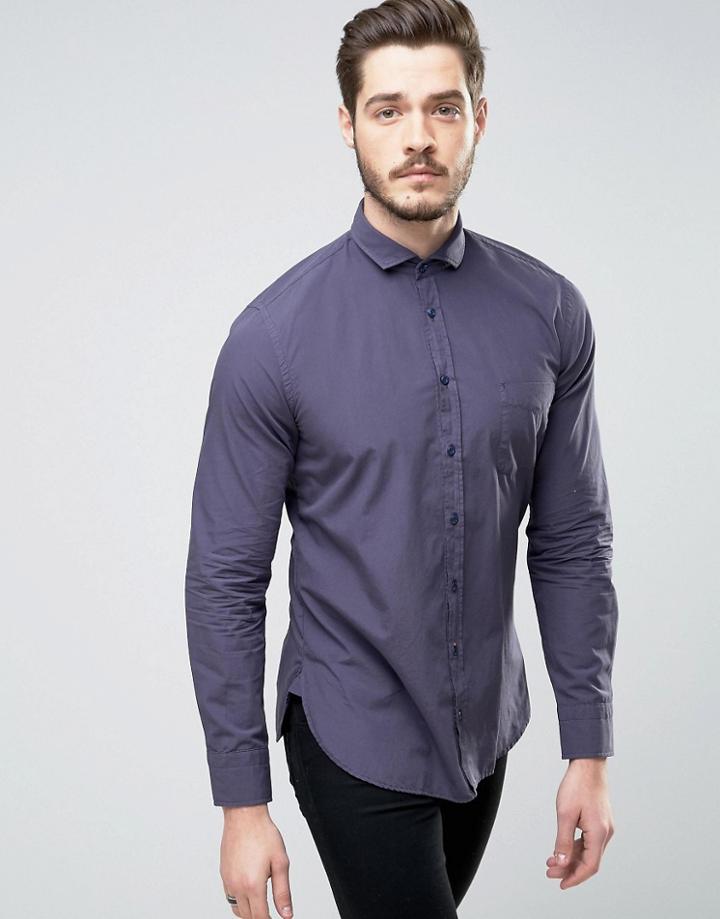 Boss Orange By Hugo Boss Poplin Shirt Slim Fit In Navy - Navy