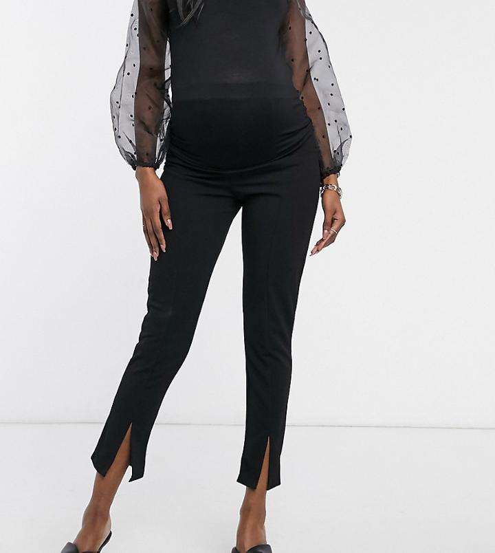 Missguided Maternity Cigarette Pants With Split Hem In Black