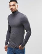 Asos Extreme Muscle Long Sleeve T-shirt With Roll Neck In Charcoal - Charcoal