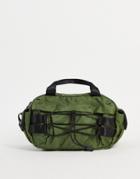 Asos Design Cross Body Bag In Khaki Nylon With Black Tech Details-green