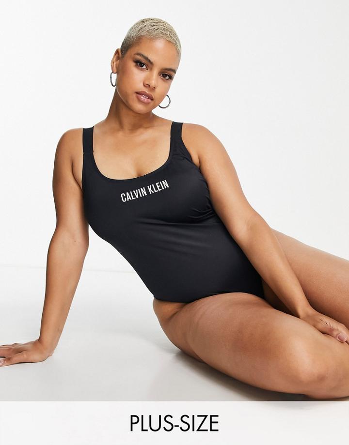 Calvin Klein Curve Scoop High Leg Swimsuit In Black