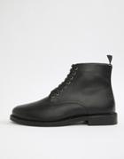 Walk London Darcy Lace Up Boots In Black Wax Leather - Black