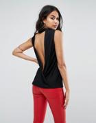 Asos Crepe Top With Cowl Neck And Open Back - Black