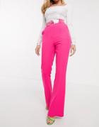 Asos Design Pop Pink Slim Kick Flare Pants With Clear Belt