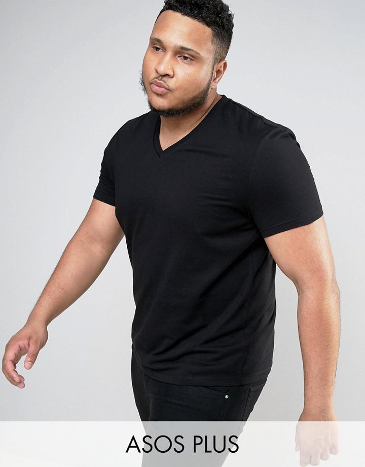 Asos Plus T-shirt With V Neck In Black - Black