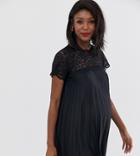 Asos Design Maternity Lace And Pleat Detail Swing Mini Dress - Black