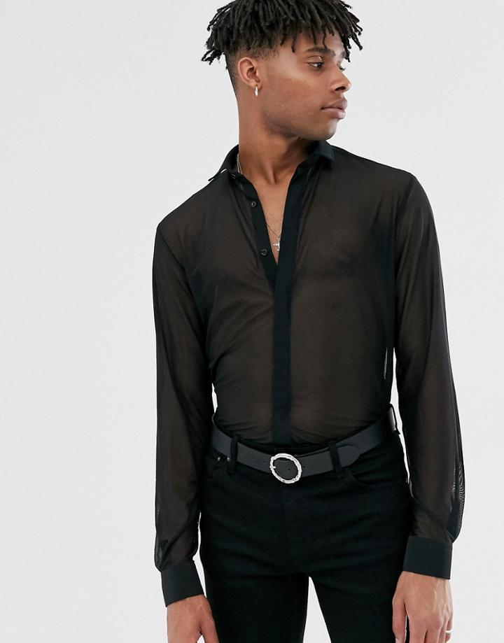 Twisted Tailor Skinny Mesh Shirt In Black