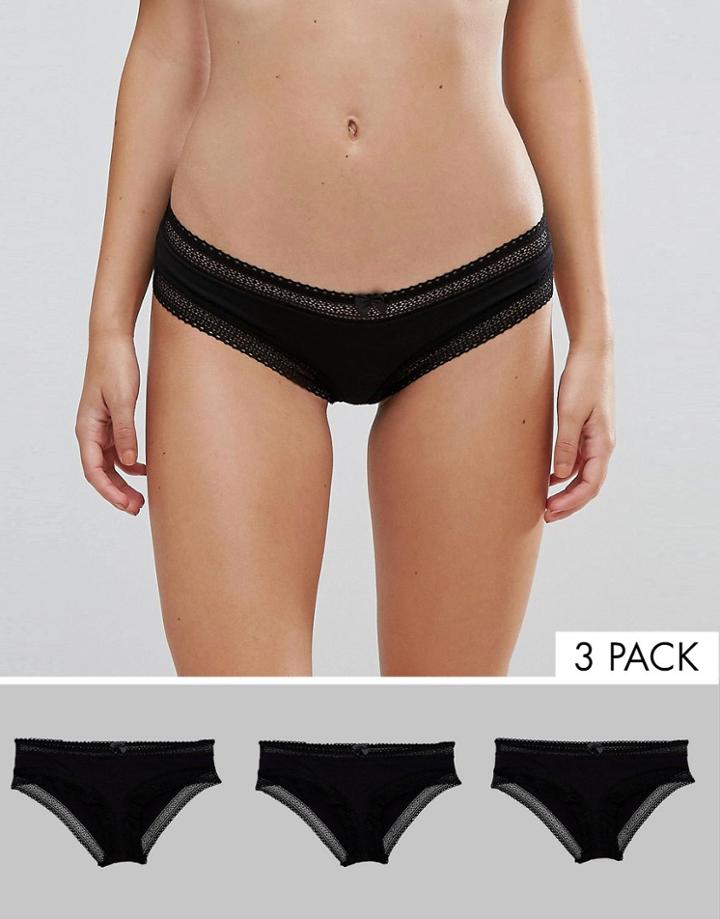 New Look 3 Pack Black Cotton Trim Short - Black