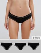 New Look 3 Pack Black Cotton Trim Short - Black