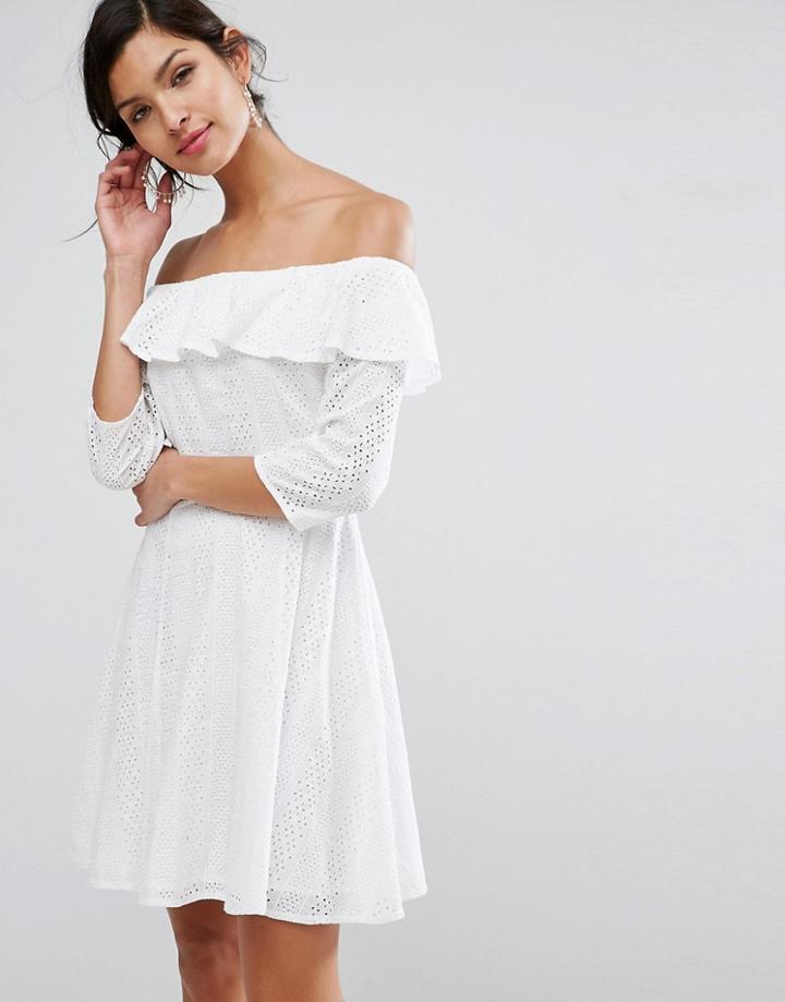 Asos Premium Broderie Off Shoulder Skater Dress - White