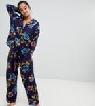 Asos Design Petite Abstract Navy Floral Traditional 100% Modal Pants Set