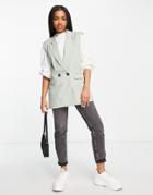 Cotton: On Padded Shoulder Blazer Vest In Sage-green