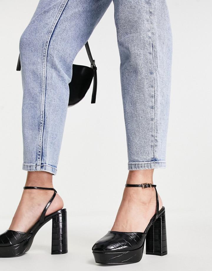 Miss Selfridge Grande Black Croc Pu Heel
