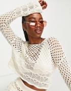 Miss Selfridge Crochet Cropped Top In Cream-white