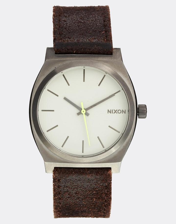 Nixon Time Teller Leather Strap Watch - Brown