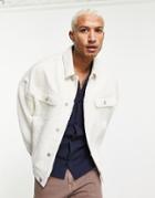 Asos Design Oversized Denim Jacket With Sherpa Cut And Sew In White