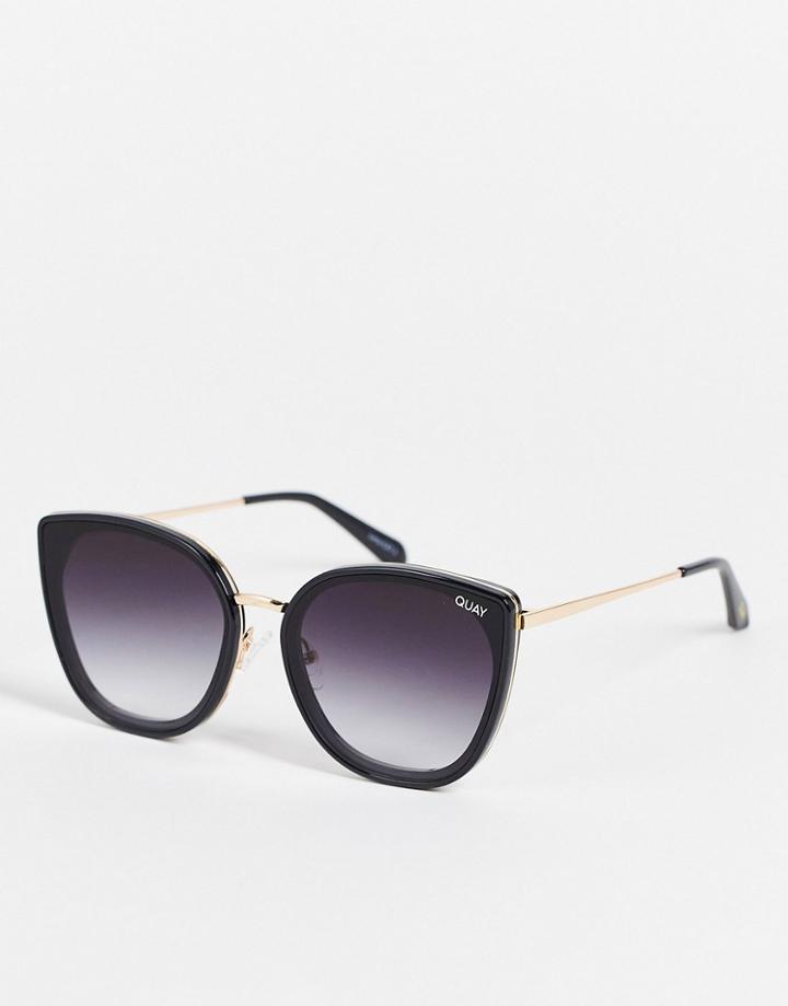 Quay Flat Out Cat Eye Womens Sunglasses In Black