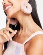Asos Design Hoop Earrings In Pink Faux Fur
