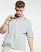 Asos Design Knit Midweight Button Up Shirt In Pale Blue-blues