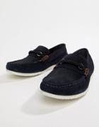 Silver Street Bar Loafers In Navy Suede - Blue