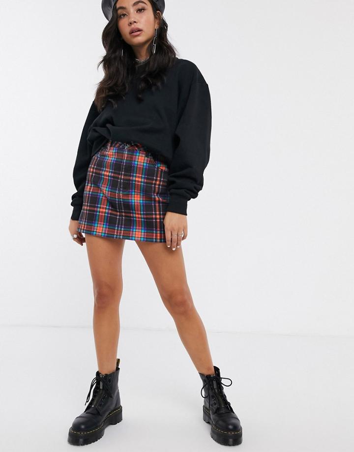 Signature 8 Denim Mini Skirt In Check-black