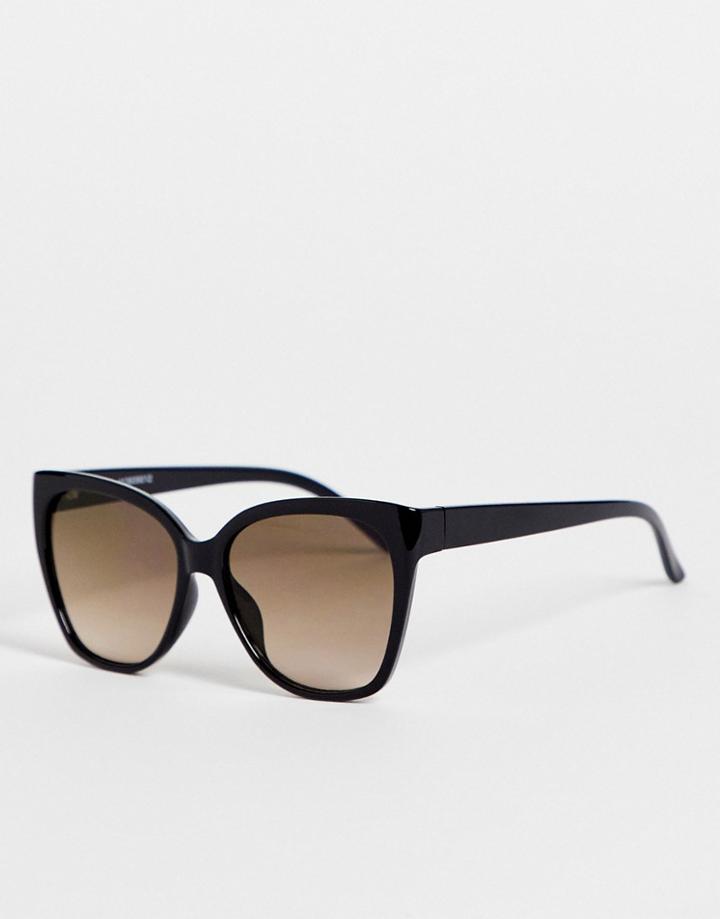 Asos Design Oversized Square Cat Sunglasses In Shiny Black