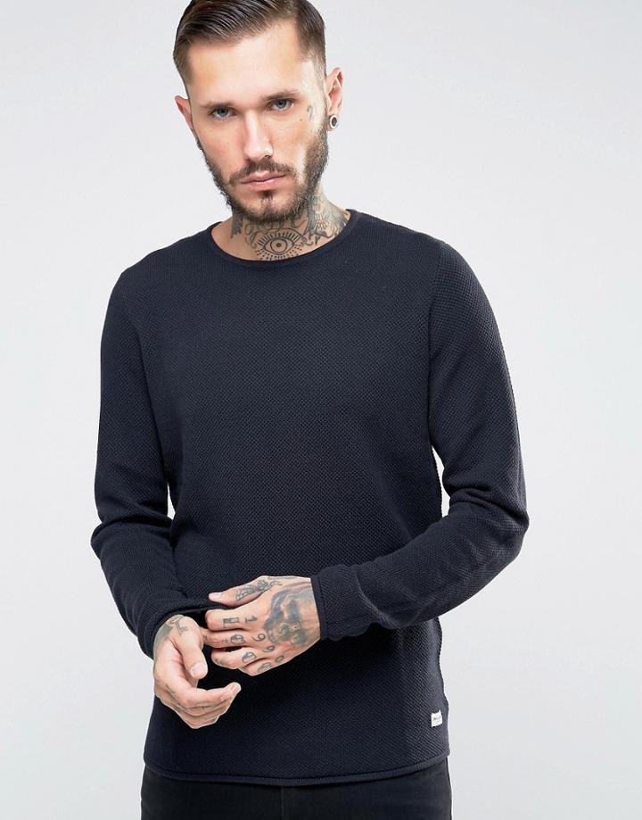 Only & Sons Waffle Knit Sweater - Navy