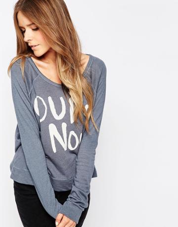Sundry Oui Ou Non Long Sleeve Top - Gray Blue
