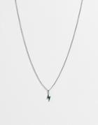 Asos Design Necklace With Lightening Bolt Pendant In Green Malachite Stone-silver