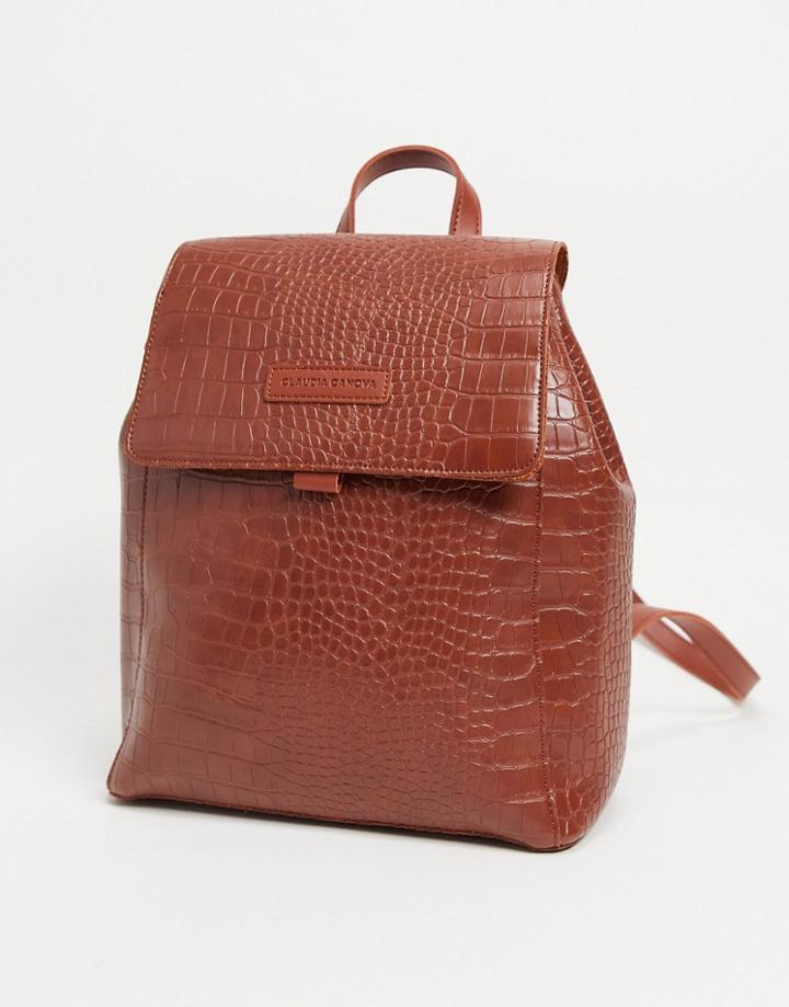 Claudia Canova Backpack In Tan Croc-brown