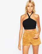 Asos Crop Top With Knotted Halter - Orange