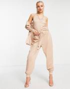 Lipsy Metallic Cut & Sew Sweatpants In Tan - Part Of A Set-brown