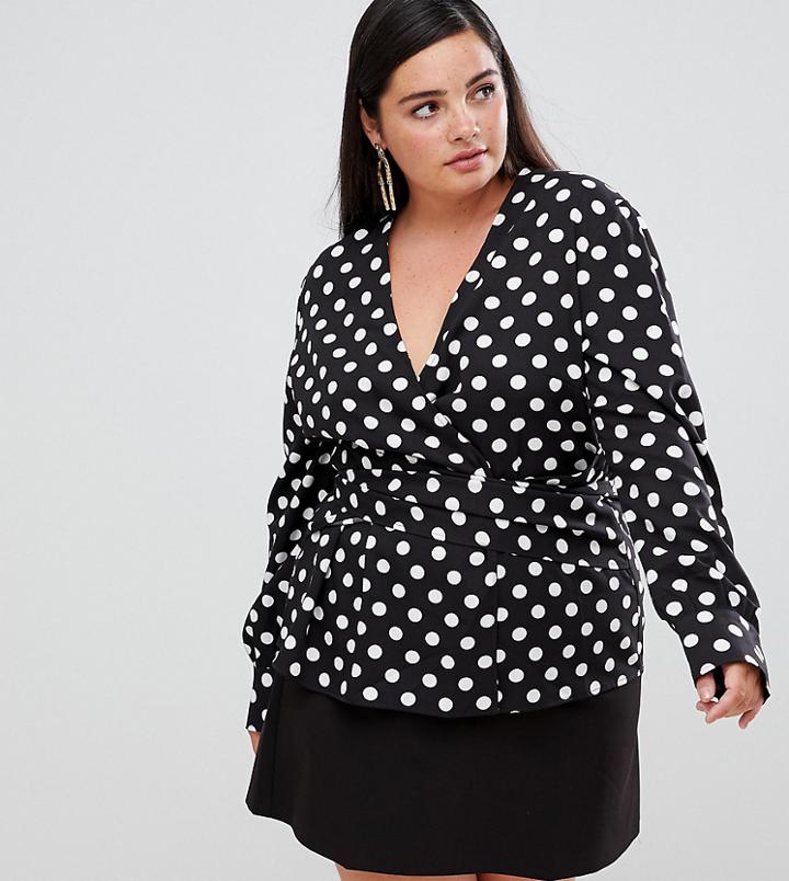 Unique 21 Hero Polka Dot Wrapt Top With Belt - Multi