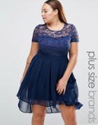 Praslin Plus Dress With Lace Top And Dip Hem - Navy