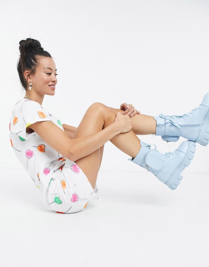 Love Moschino Lollipop Print Mini Dress In White