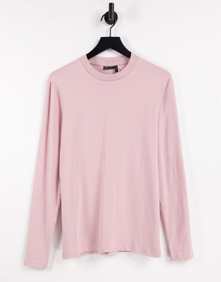 Asos Design Long Sleeve Muscle Fit T-shirt In Washed Peach-pink