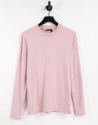 Asos Design Long Sleeve Muscle Fit T-shirt In Washed Peach-pink