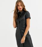 Lab Leather Button Front Mini Dress-black