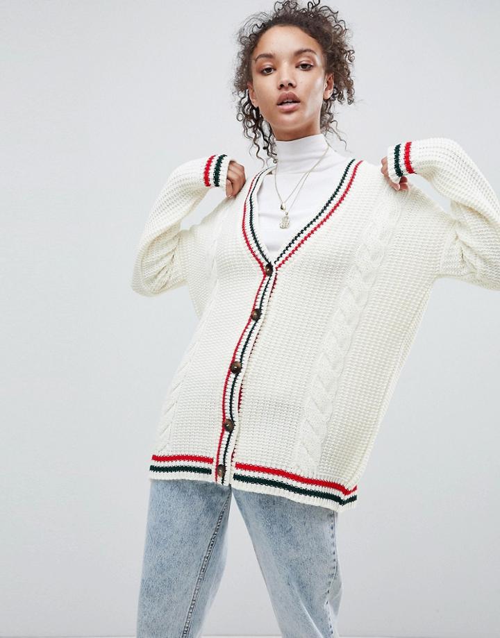 Asos Cardigan With Sports Tipping - Cream