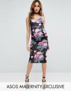 Asos Maternity Deep Plunge Dark Floral Strappy Midi Dress - Multi