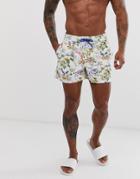 Bellfield Hawaian Print Swim Short - White