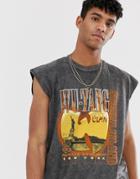 Asos Design Wu-tang Clan Oversized Sleeveless T-shirt With Acid Wash-black