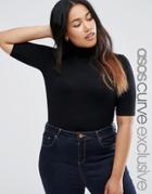 Asos Curve High Neck Top With Elbow Sleeve - Black