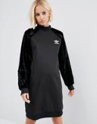 Adidas Originals Sweatshirt Dress With Velvet Sleeves - Black