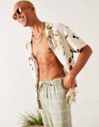 Asos Design Coordinating Deep Revere Tonal Floral Shirt In Ecru-neutral