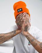 Crooked Tongues Beanie In Orange With Patch Logo - Orange