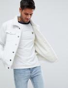 Boohooman Denim Jacket With Fleece Lining In White Wash - White
