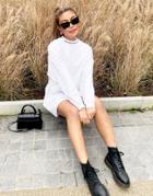 Asos Weekend Collective Oversized Long Sleeve T-shirt Dress With High Neck In White With Logo