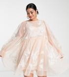 Asos Edition Curve Embroidered Organza Mini Smock Dress In Pink
